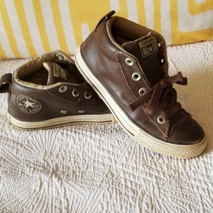 Brown Faux Leather Converse High Tops